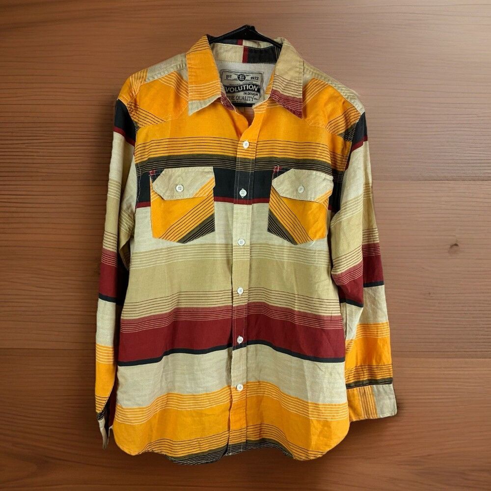 Evolution Fine Quality Men’s Striped Long Sleeve Cotton Button Up Shirt Size L